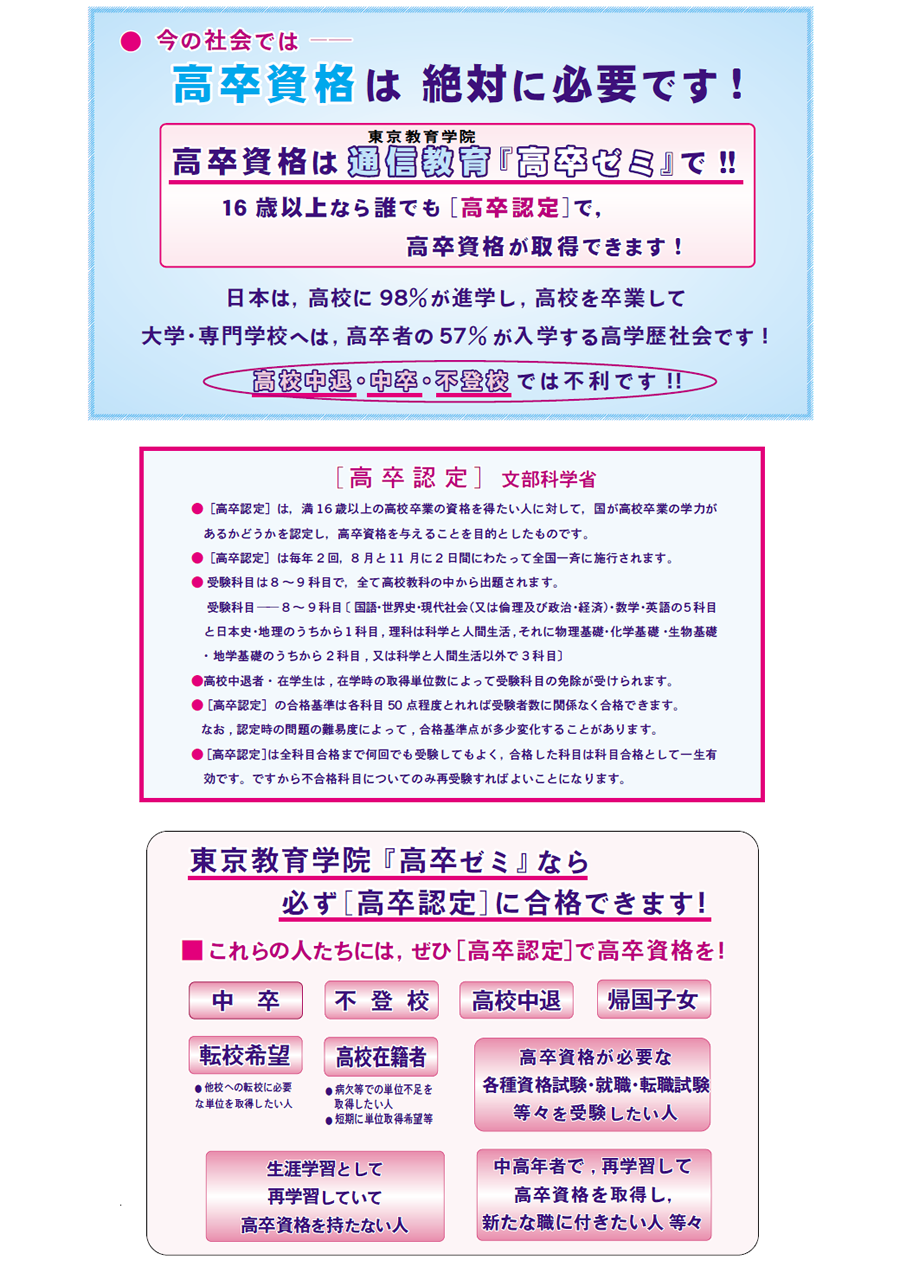 高卒資格は通信教育で 東京教育学院高卒ゼミ 高校講座ガイダンス 高卒資格は通信教育で 東京教育学院高卒ゼミ 高校講座ガイダンス